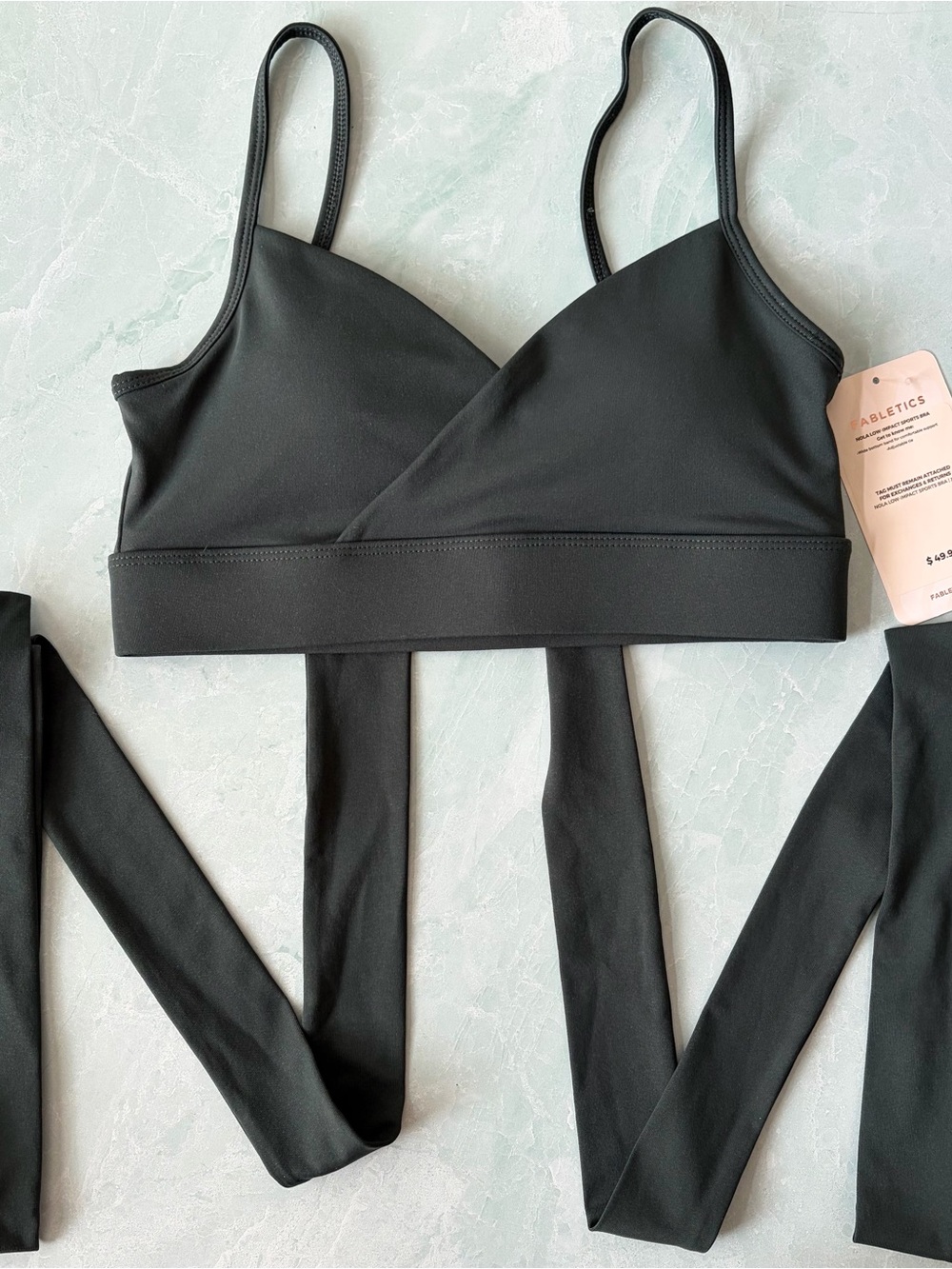 Fabletics Dark Pine Wrap-Back Sports Bra